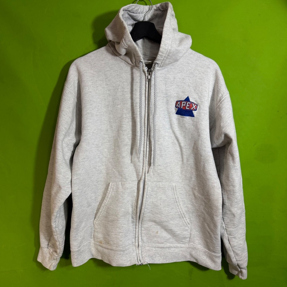 90s Vintage Hanes Ultimate PrintPro Zip Hoodie Heather Gray Apex Logo Small Mens